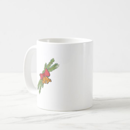 Christmas Bell Print with Pine & red bow wall art Kaffeetasse (Vorderseite Links)
