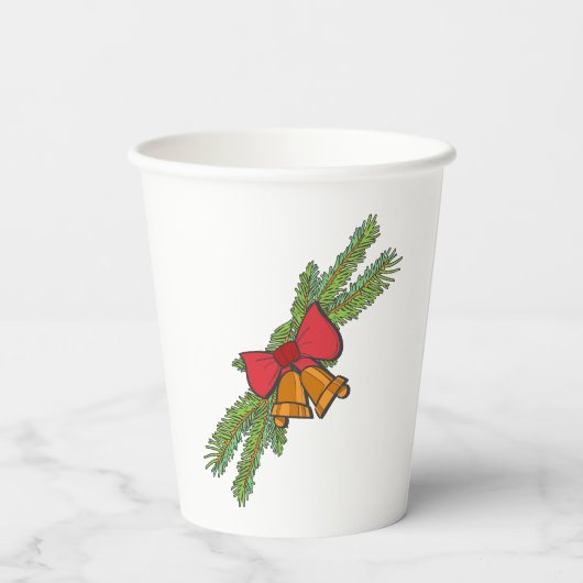 Christmas Bell Print with Pine & red bow wall art Pappbecher (Rückseite)