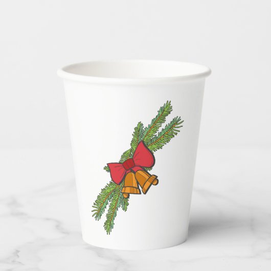 Christmas Bell Print with Pine & red bow wall art Pappbecher (Vorderseite)