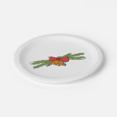 Christmas Bell Print with Pine & red bow wall art Pappteller (Schrägansicht)