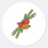 Christmas Bell Print with Pine & red bow wall art Runder Aufkleber (Vorderseite)