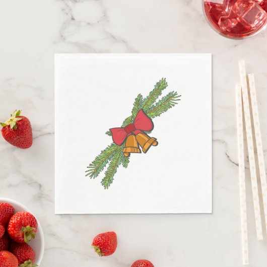 Christmas Bell Print with Pine & red bow wall art Serviette (Beispiel)