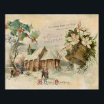 "Christmas Bell" Vintag Poster<br><div class="desc">"Christmas Bell" ist eine Collage von Vintagen Bildern, die Eindrücke des Weihnachtsabends darstellen. Der Höhepunkt ist eine wunderschöne alte Messingglocke mit der Aufschrift "Weihnachten". Es ist von hübschen weißen Blüten mit rosa und hellgrünem Blattwerk gekrönt. Die Glocke steht vor einer schneebedeckten Landkirche, die alle für den Urlaub beleuchtet ist und...</div>