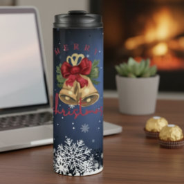 Christmas Bells Blue Snowflakes Thermal Tumbler Thermosbecher