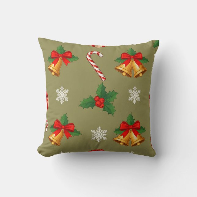 Christmas Bells & Candy Cane Throw Pillow Kissen (Vorderseite)