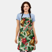 Christmas Bells holly candy canes art pattern Schürze (Getragen)
