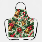 Christmas Bells holly candy canes art pattern Schürze (Vorderseite)