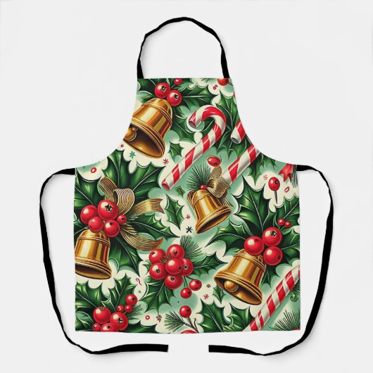 Christmas Bells holly candy canes art pattern Schürze (Vorderseite)