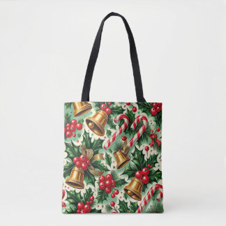 Christmas Bells holly candy canes art pattern Tasche