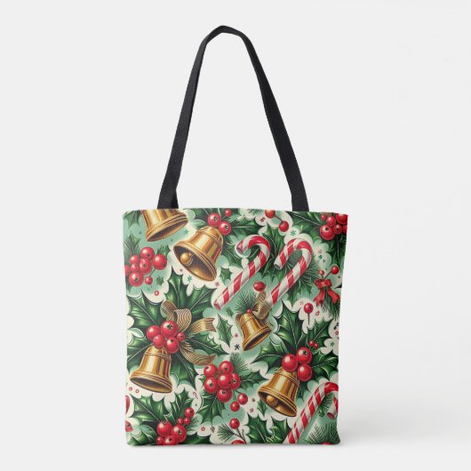 Christmas Bells holly candy canes art pattern Tasche (Rückseite)
