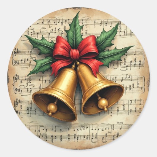 Christmas Bells on Sheet Music, Runder Aufkleber (Vorderseite)