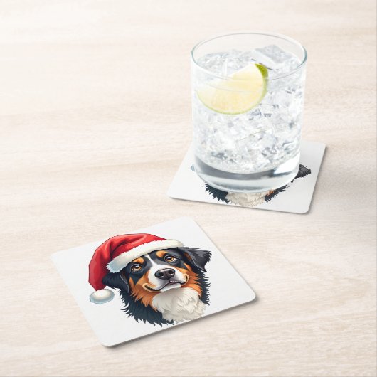 Christmas Bernese Mountain Dog in Santa Hat Rechteckiger Pappuntersetzer (Vor Ort)