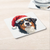 Christmas Bernese Mountain Dog in Santa Hat Rechteckiger Pappuntersetzer (angewinkelt)