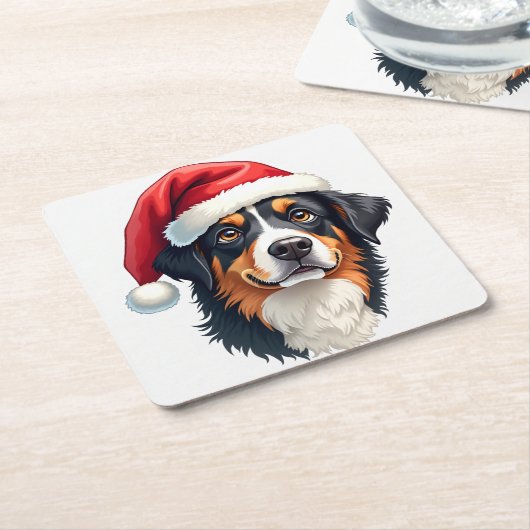 Christmas Bernese Mountain Dog in Santa Hat Rechteckiger Pappuntersetzer (angewinkelt)