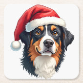 Christmas Bernese Mountain Dog in Santa Hat Rechteckiger Pappuntersetzer (Vorderseite)