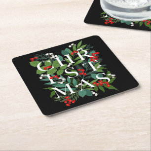 CHRISTMAS Berries Greenery Holiday Black Rechteckiger Pappuntersetzer