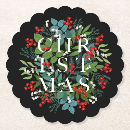 CHRISTMAS Berries Greenery Holiday Black Untersetzer (Vorderseite)
