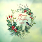 Christmas Berries Wreath Bullfinch, text Fensteraufkleber (Blatt 3)