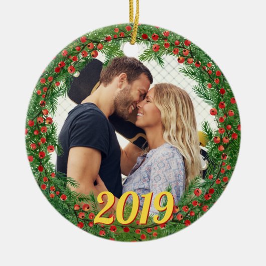 Christmas Berries Wreath Custom Foto Keramik Ornament (Vorne)