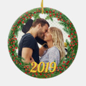 Christmas Berries Wreath Custom Foto Keramik Ornament (Hinten)