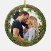 Christmas Berries Wreath Custom Foto Keramik Ornament (Hinten)