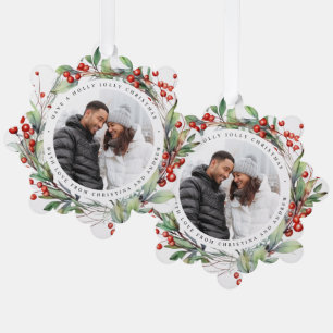 Christmas Berries Wreath Foto Square Ornament Karte