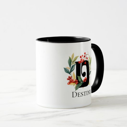 Christmas Berries Wreath Monogram Letter D Tasse (VorderseiteRechts)