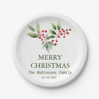 Christmas Berry Branch Watercolor Pappteller