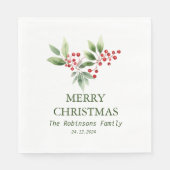 Christmas Berry Branch Watercolor Serviette (Vorderseite)