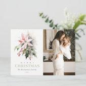 Christmas Berry Poinsettia Fauna Foto Feiertagskarte (Stehend Vorderseite)