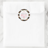 Christmas Berry Wreath Black & White Streifen Runder Aufkleber (Tasche)