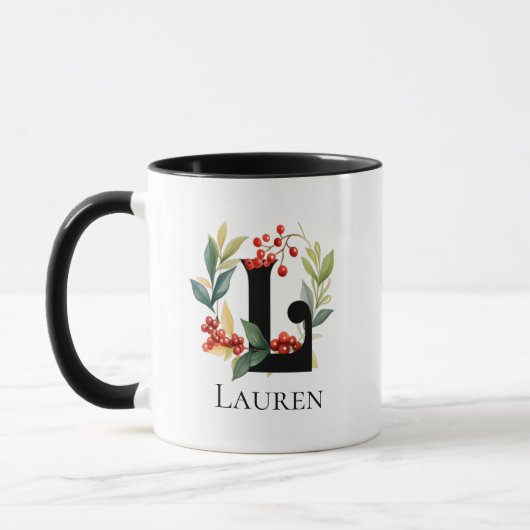 Christmas Berry Wreath Monogram Letter L Tasse (Links)