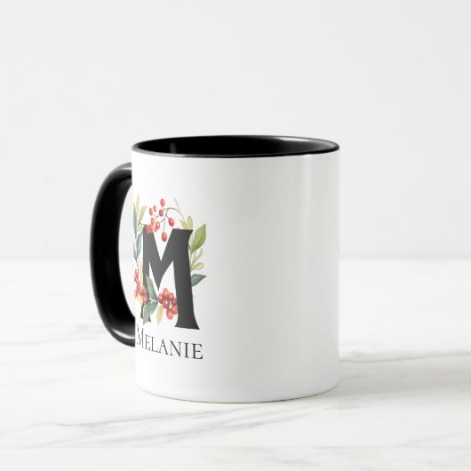 Christmas Berry Wreath Monogram Letter M Tasse (Vorderseite Links)