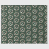 Christmas Berry Wreath Monogram Pattern Green Geschenkpapier (Flach)