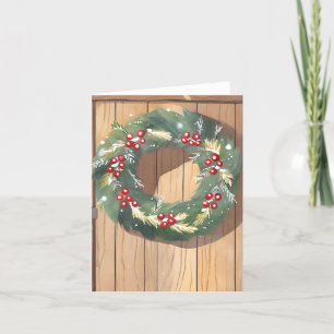 Christmas Berry Wreath Wasserfarbe Rustikale Mer Feiertagskarte