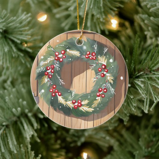 Christmas Berry Wreath | Wasserfarbe Rustikale Mer Keramik Ornament (Baum)