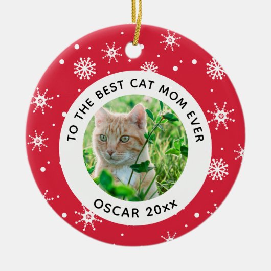 Christmas Best Cat Mom Ever Pet Foto Keramik Ornament (Vorne)
