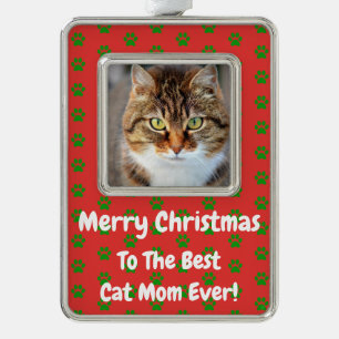 Christmas Best Cat Mom Ever Pet Foto Rahmen-Ornament Silber