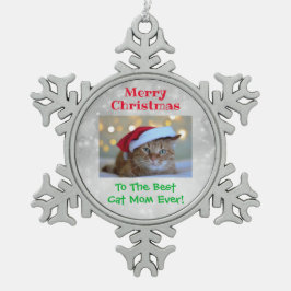 Christmas Best Cat Mom Ever Pet Foto Schneeflocken Zinn-Ornament