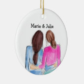 Christmas Best Friend Geschenk Zwei brünette Girls Keramik Ornament (Rechts)