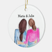 Christmas Best Friend Geschenk Zwei brünette Girls Keramik Ornament (Links)