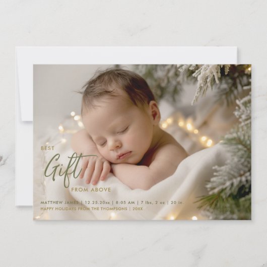 Christmas Best Gift Calligraphy Green Baby Foto Ankündigung (Vorderseite)