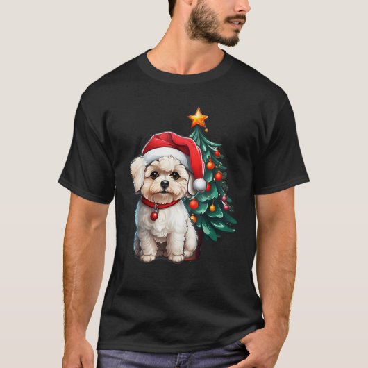 Christmas Bichon Frise Hund Weihnachtsmannmütze Xm T-Shirt (Vorderseite)