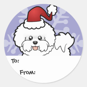Christmas Bichon Frise Runder Aufkleber