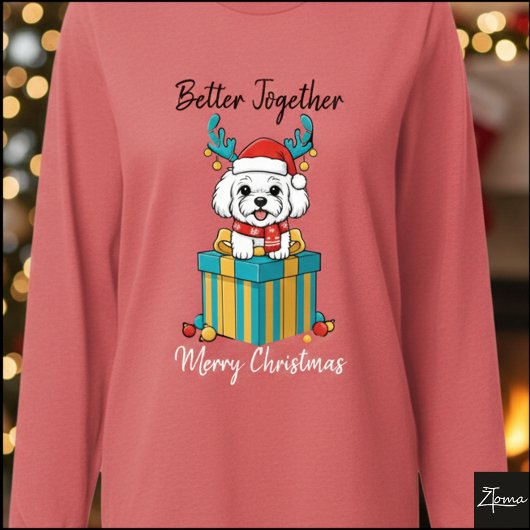 Christmas Bichon Reindeer Scarf Gift Graphic Tri-Blend Shirt