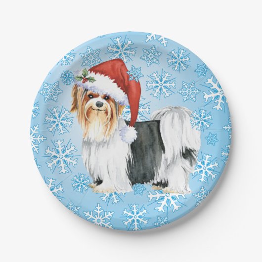 Christmas Biewer Terrier Paper Tellers Pappteller (Vorderseite)