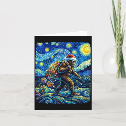 Christmas Bigfoot Santa Hat Van Gogh Starry Night  Karte (Vorderseite)