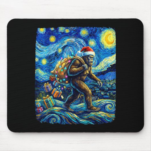 Christmas Bigfoot Santa Hat Van Gogh Starry Night Mousepad (Vorne)