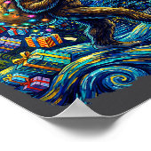 Christmas Bigfoot Santa Hat Van Gogh Starry Night  Poster (Ecke)