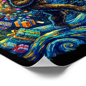 Christmas Bigfoot Santa Hat Van Gogh Starry Night  Poster (Ecke)